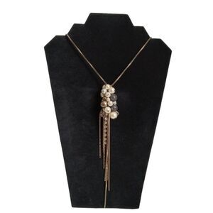 Gold Toned Faux Pearl Cluster Pendant Chain Tassel Adjustable Fashion Necklace